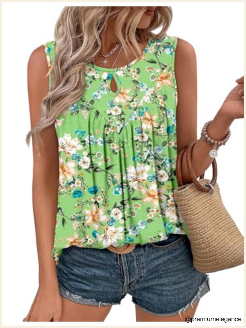 Women's Sleeveless Round Neck Tank Top Loose Fit Folded Front Tunic Casual